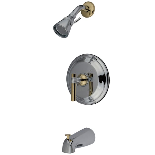 Tub and Shower Faucet, Standard, 3, Wall Mount, Polished Chrome/Polished Brass