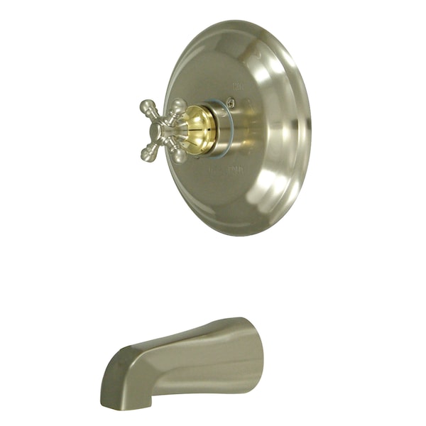 Tub and Shower Faucet, Standard, 2, Wall Mount, Brushed Nickel/Polished Brass