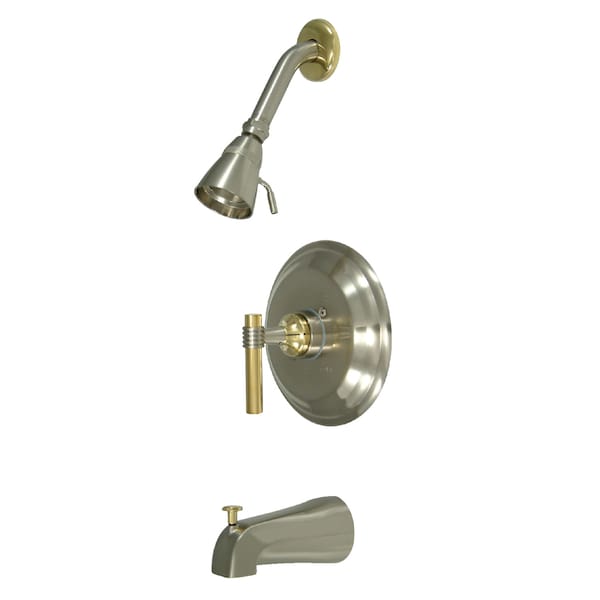 Tub and Shower Faucet, Standard, 3, Wall Mount, Brushed Nickel/Polished Brass