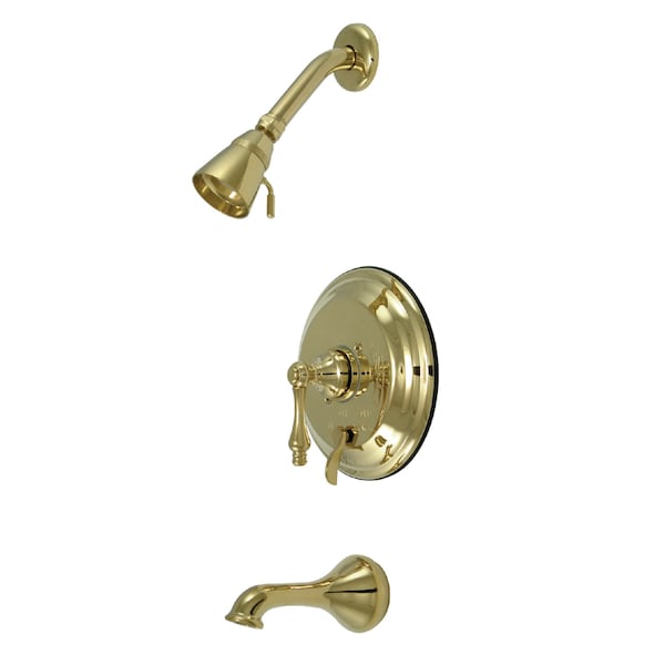 Tub and Shower Faucet, Polished Brass, Wall Mount