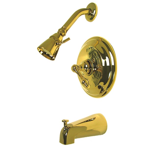 Tub and Shower Faucet, Standard, 3, Wall Mount, Polished Brass
