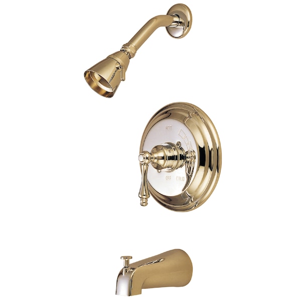 Tub and Shower Faucet, Standard, 3, Wall Mount, Polished Brass