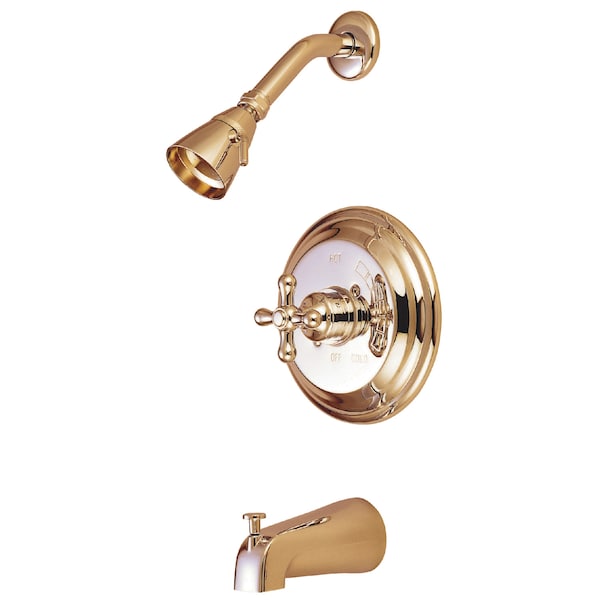 Tub and Shower Faucet, Standard, 3, Wall Mount, Polished Brass