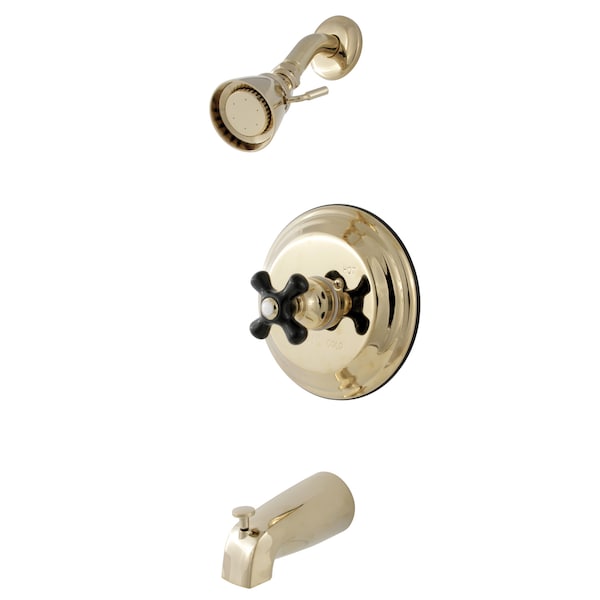 Tub and Shower Faucet, Standard, 3, Wall Mount, Polished Brass