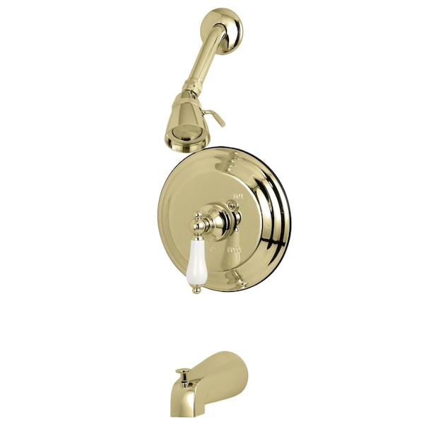 Tub and Shower Faucet, Standard, 3, Wall Mount, Polished Brass