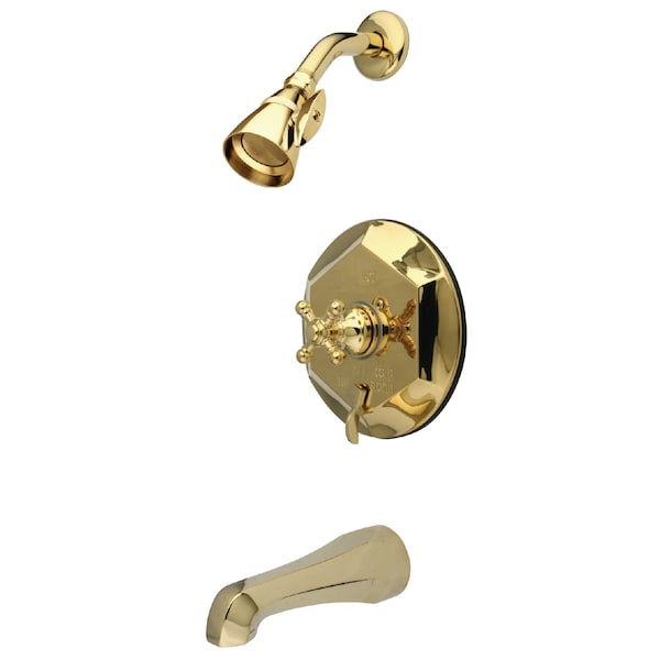 Tub and Shower Faucet, Standard, 3, Wall Mount, Polished Brass