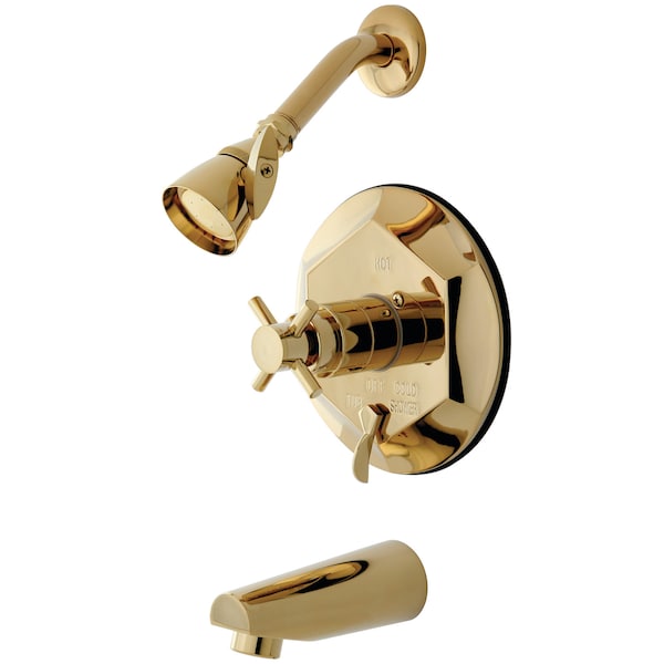 Tub and Shower Faucet, Standard, 3, Wall Mount, Polished Brass