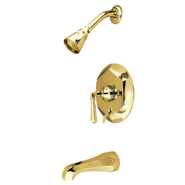 Tub and Shower Faucet, Standard, 3, Wall Mount, Polished Brass
