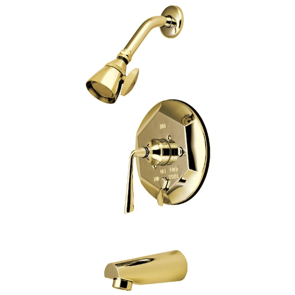 Tub and Shower Faucet, Standard, 3, Wall Mount, Polished Brass