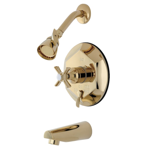 Tub and Shower Faucet, Standard, 3, Wall Mount, Polished Brass