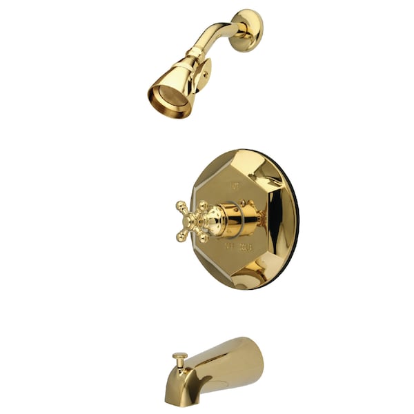 Tub and Shower Faucet, Polished Brass, Wall Mount