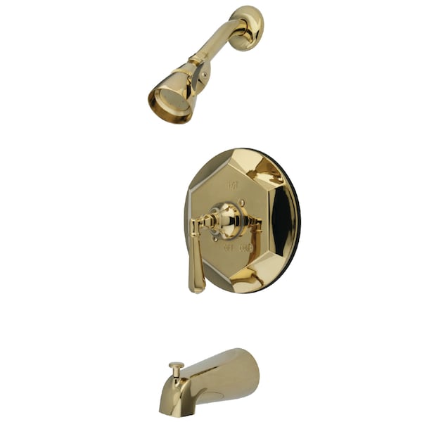 Tub and Shower Faucet, Standard, 3, Wall Mount, Polished Brass