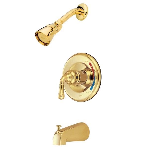 Tub and Shower Faucet, Polished Brass, Wall Mount