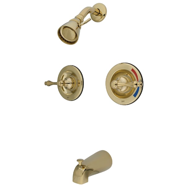 Tub and Shower Faucet, Polished Brass, Wall Mount