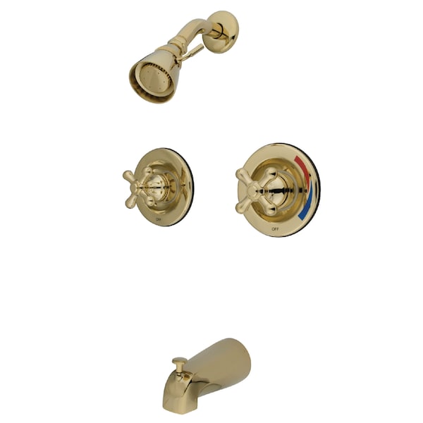 Tub and Shower Faucet, Polished Brass, Wall Mount