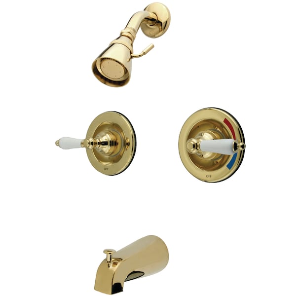 Tub and Shower Faucet, Polished Brass, Wall Mount