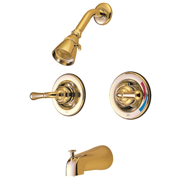 Tub and Shower Faucet, Polished Brass, Wall Mount