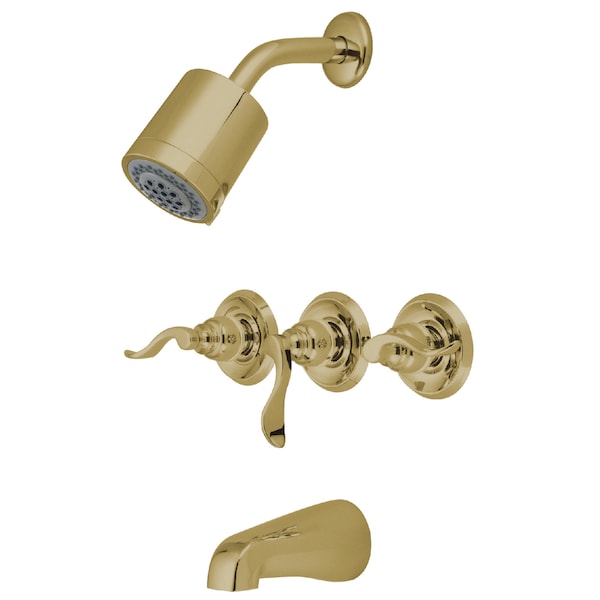 Tub and Shower Faucet, Polished Brass, Wall Mount
