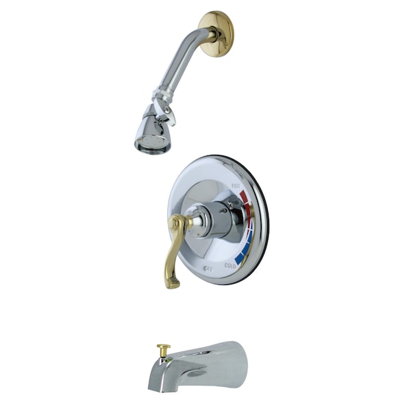 Tub and Shower Faucet, Standard, 3, Wall Mount, Polished Chrome/Polished Brass