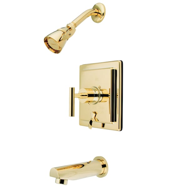 Tub and Shower Faucet, Polished Brass, Wall Mount