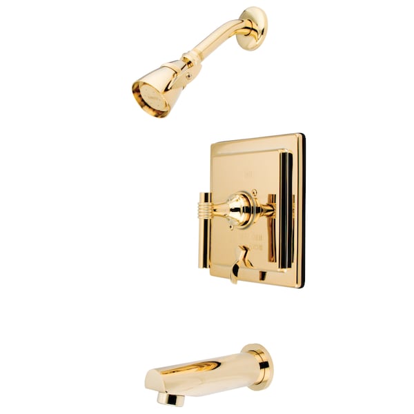 Tub and Shower Faucet, Standard, 3, Wall Mount, Polished Brass