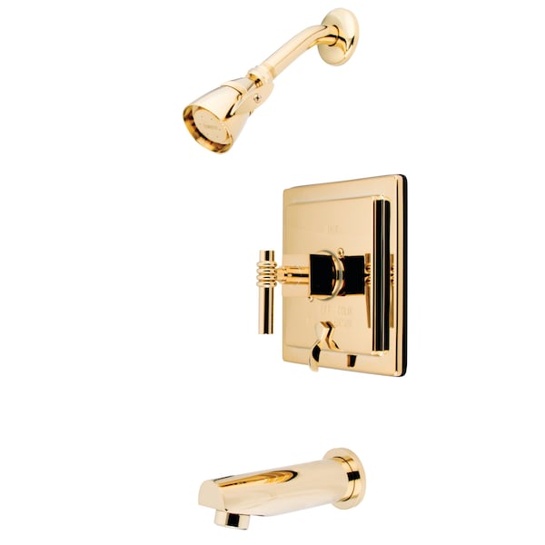 Tub and Shower Faucet, Standard, 3, Wall Mount, Polished Brass