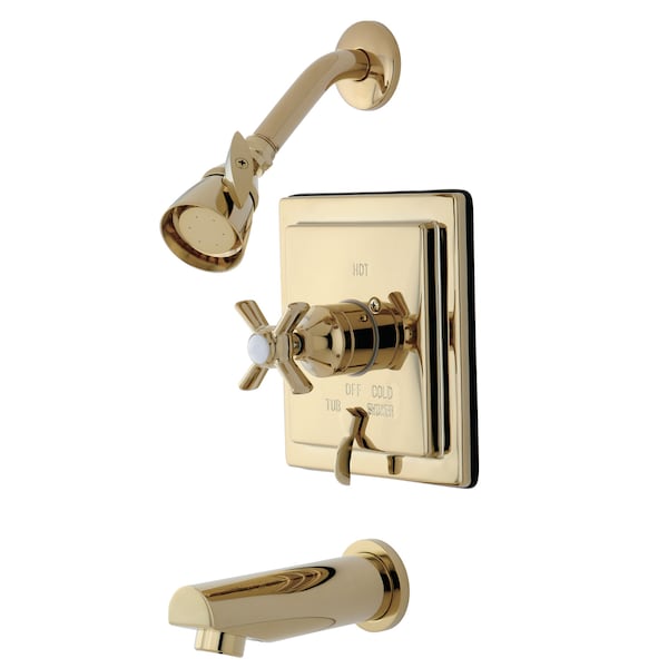 Tub and Shower Faucet, Standard, 3, Wall Mount, Polished Brass