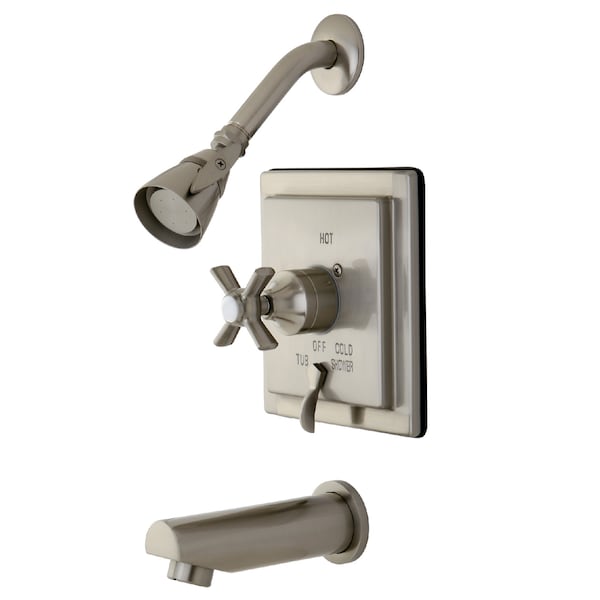 Tub and Shower Faucet, Standard, 3, Wall Mount, Brushed Nickel