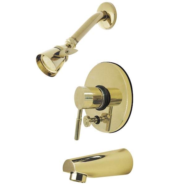 Tub and Shower Faucet, Polished Brass, Wall Mount
