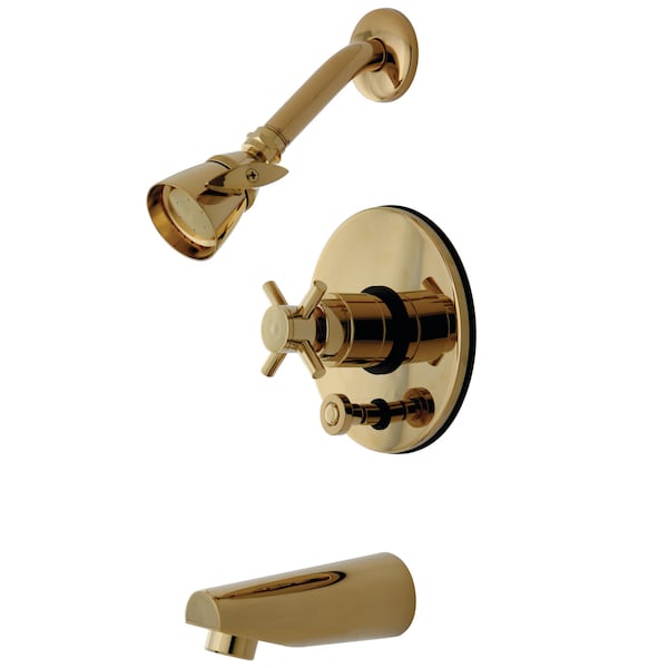 Tub and Shower Faucet, Standard, 3, Wall Mount, Polished Brass