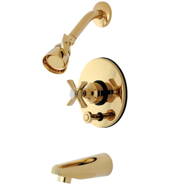 Tub and Shower Faucet, Standard, 3, Wall Mount, Polished Brass