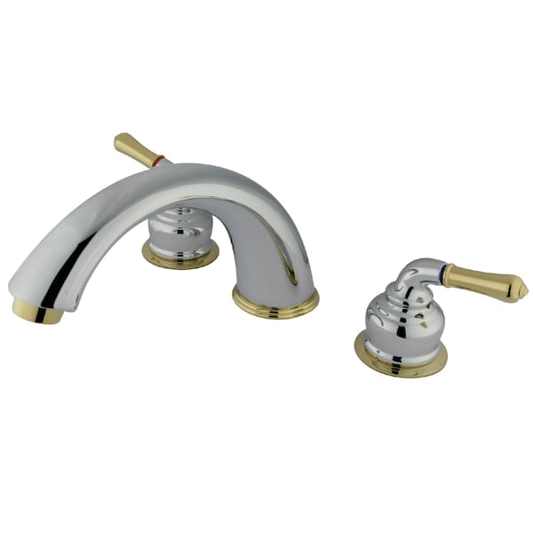 Roman Tub Faucet, Standard, 8" to 24", 3, Deck Mount, Polished Chrome/Polished Brass