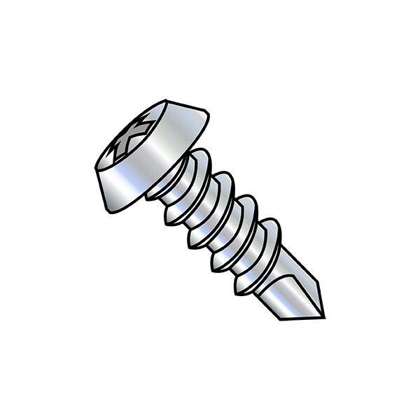 Self-Drilling Screw, #7-19 x 7/16 in, Zinc Plated Steel Pan Head Phillips Drive, 10000 PK