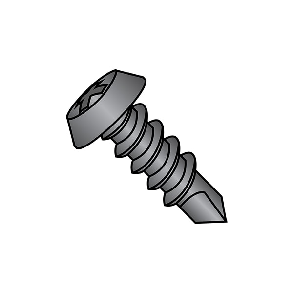 Self-Drilling Screw, #7-19 x 7/16 in, Black Phosphate Steel Pan Head Phillips Drive, 10000 PK