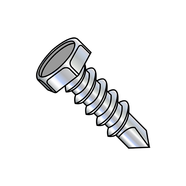 Self-Drilling Screw, 5/16"-12 x 1 in, Zinc Plated Steel Flange Hex Head External Hex Drive, 1000 PK