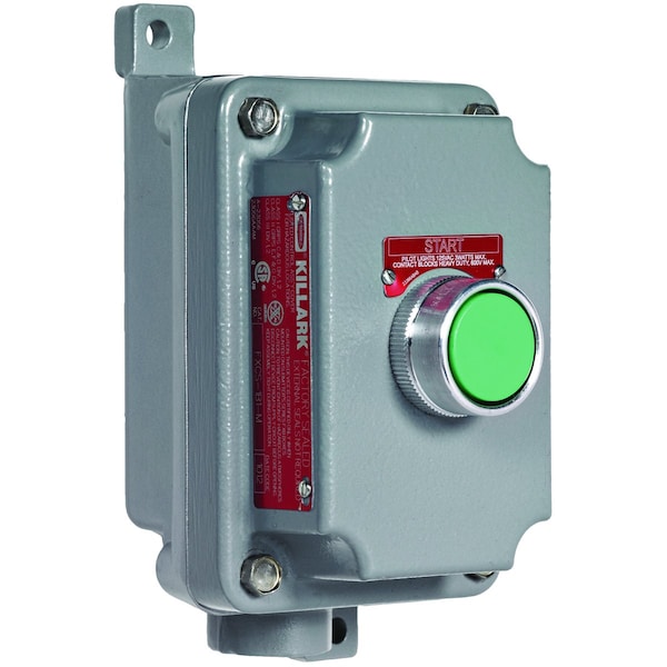 PB Statn, Sgl, Assy Mom, Gn, 1No/1Nc, 1/2" DE