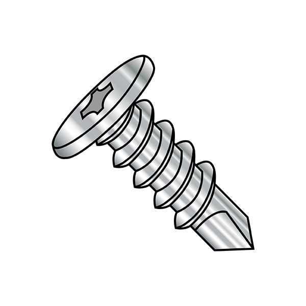 Self-Drilling Screw, 1/4"-14 x 1 in, Plain 410 Stainless Steel Pan Head Phillips Drive, 400 PK