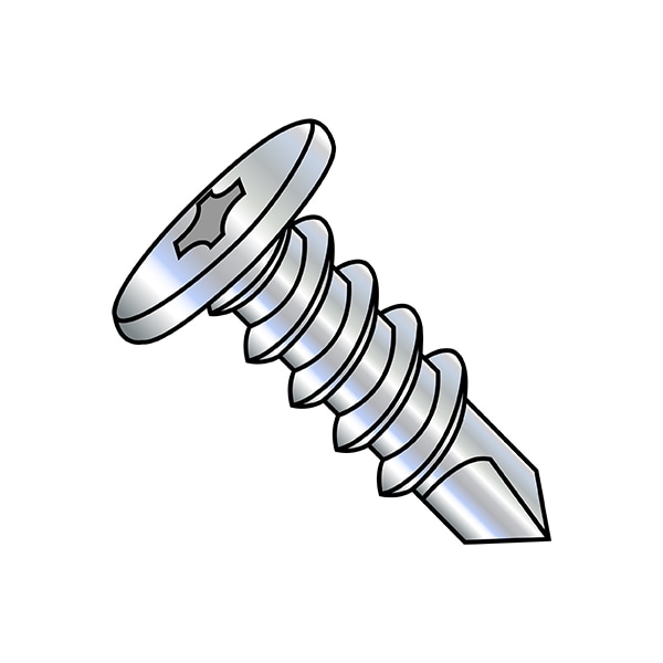 Self-Drilling Screw, 1/4"-14 x 4 in, Zinc Plated Steel Pan Head Phillips Drive, 400 PK