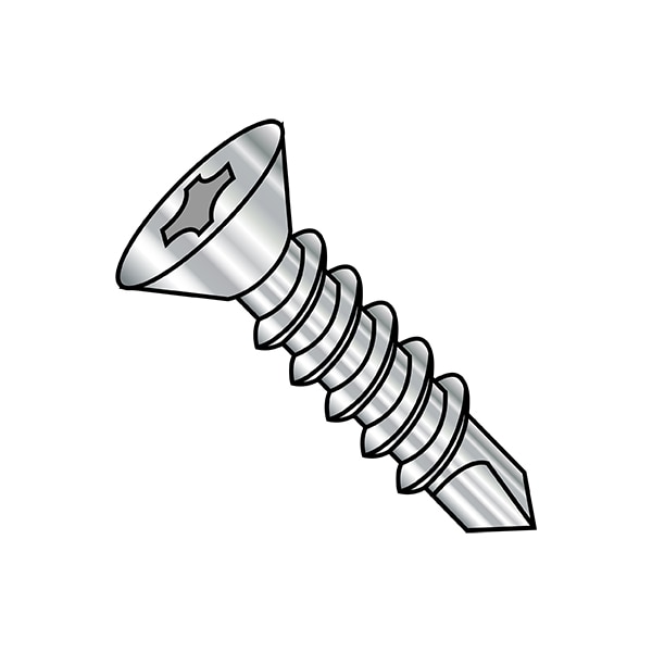 Self-Drilling Screw, 1/4"-14 x 4-1/2 in, Plain 18-8 Stainless Steel Flat Head Phillips Drive