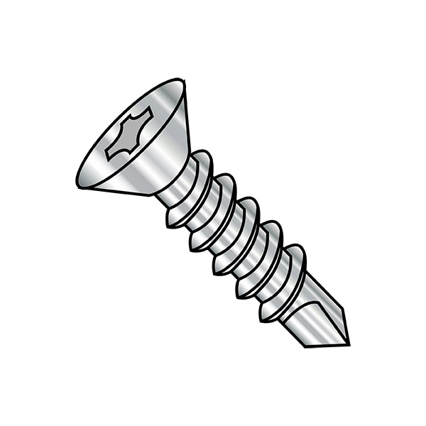 Self-Drilling Screw, 1/4"-14 x 3/4 in, Plain 410 Stainless Steel Flat Head Phillips Drive, 1500 PK