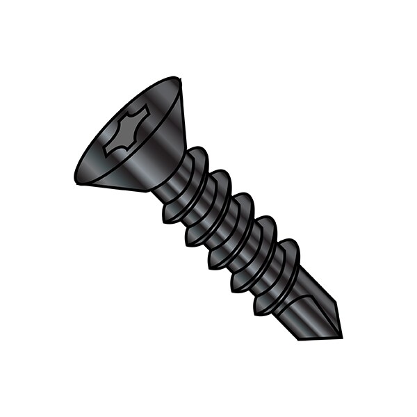 Self-Drilling Screw, 1/4"-14 x 2-1/2 in, Oil Steel Flat Head Phillips Drive, 1000 PK