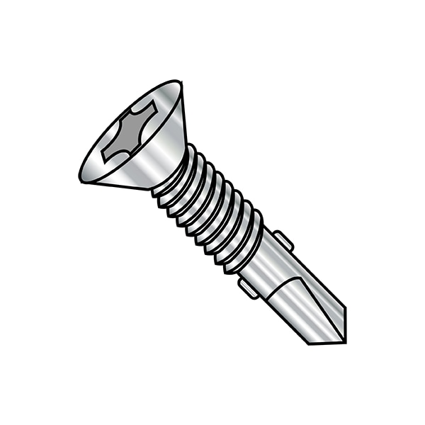 Self-Drilling Screw, #12-24 x 2-1/2 in, Plain 410 Stainless Steel Flat Head Phillips Drive, 500 PK