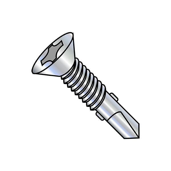 Self-Drilling Screw, 1/4"-20 x 2-3/4 in, Zinc Plated Steel Flat Head Phillips Drive, 800 PK