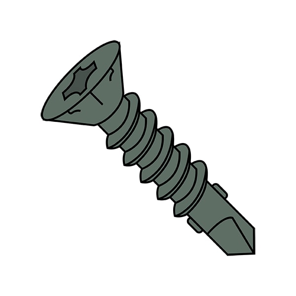 Self-Drilling Screw, #8-18 x 2-1/4 in, Green Ceramic Steel Flat Head Phillips Drive, 1000 PK