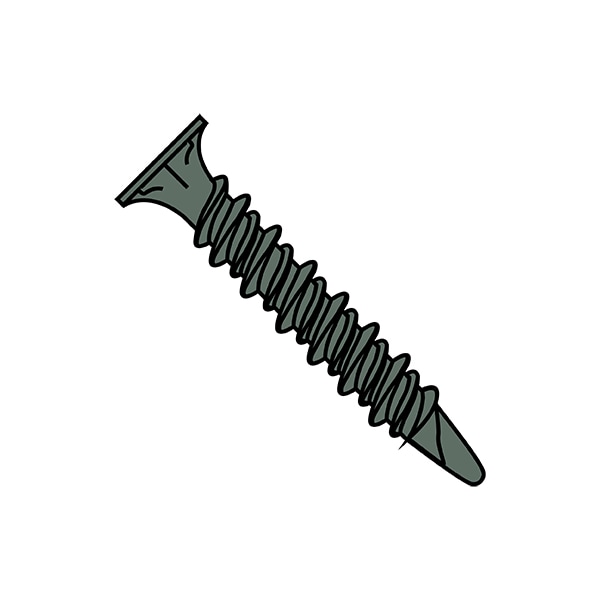 Self-Drilling Screw, #8-15 x 1-1/4 in, Green Steel Wafer Head Phillips Drive, 1000 PK