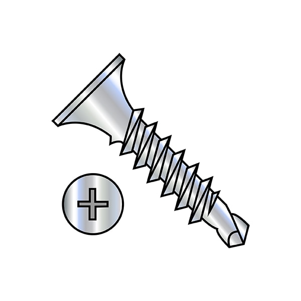 Drywall Screw, #10 x 1 in, Steel, Flat Head Phillips Drive, 2000 PK