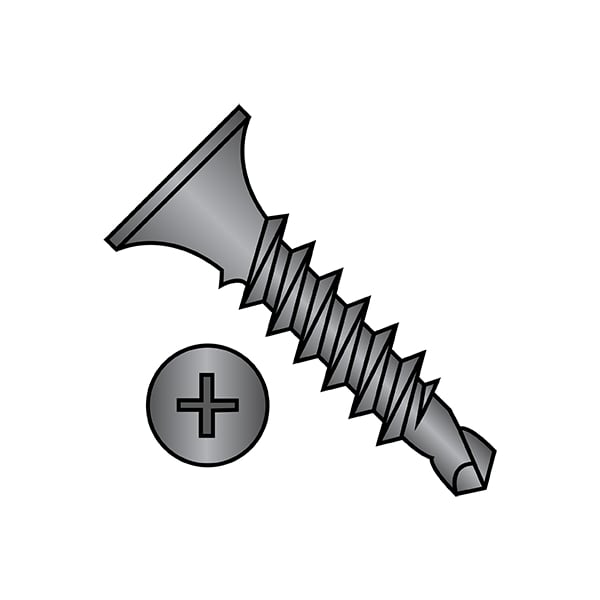 Drywall Screw, #10 x 1-1/4 in, Steel, Flat Head Phillips Drive, 2000 PK