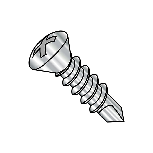 Self-Drilling Screw, 1/4"-14 x 1 in, Plain 18-8 Stainless Steel Oval Head Phillips Drive, 1500 PK