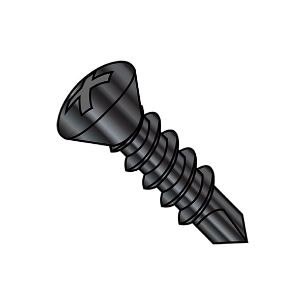 Self-Drilling Screw, #8-18 x 3/4 in, Black Oxide Steel Oval Head Phillips Drive, 10000 PK