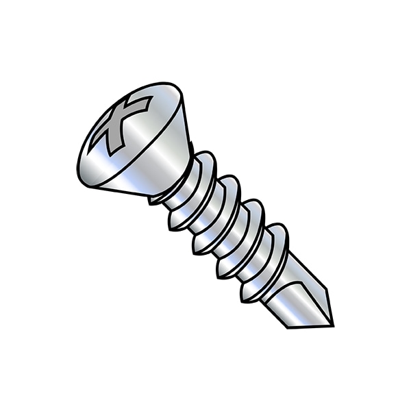 Self-Drilling Screw, 1/4"-14 x 3/4 in, Zinc Plated Steel Oval Head Phillips Drive, 4000 PK